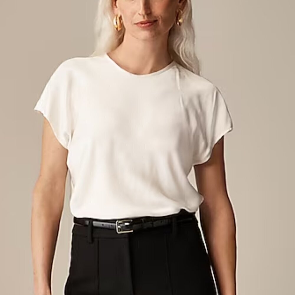 J. Crew Drapey Satiny Fabric Lightweight Short Sleeve Top Ivory Size XS NWT